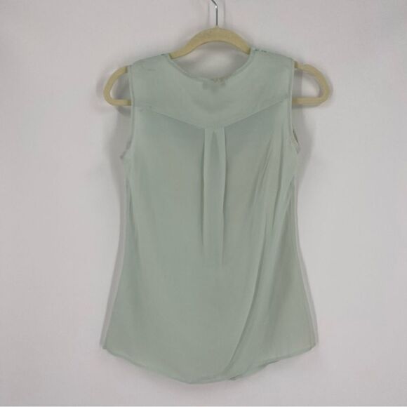 Network Women’s Crew Neck Hidden Button Front Mesh Shoulder Sheer Blouse XS Mint - Picture 5 of 6